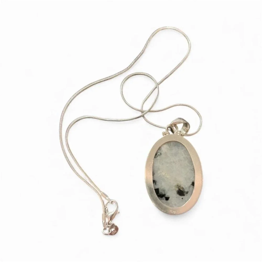 Handcrafted silver plated moonstone pendant with silver plated snake‎ chain